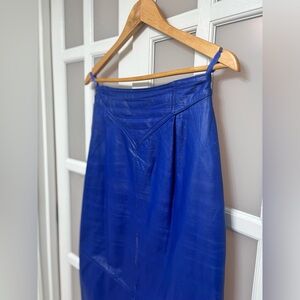 CHIA Blue Genuine Leather Midi Skirt High Waist Vintage 90s Size 10
